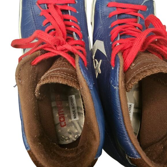 Converse Con Pro Leather Vulcanized Mid Shoes Blue Red Brown Size Mens 8 W 9.5 - Picture 11 of 14